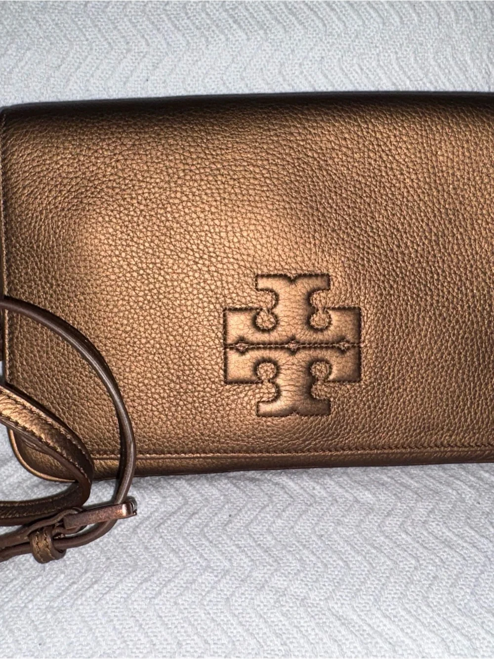 Tory Burch Bronze Metallic Leather Clutch